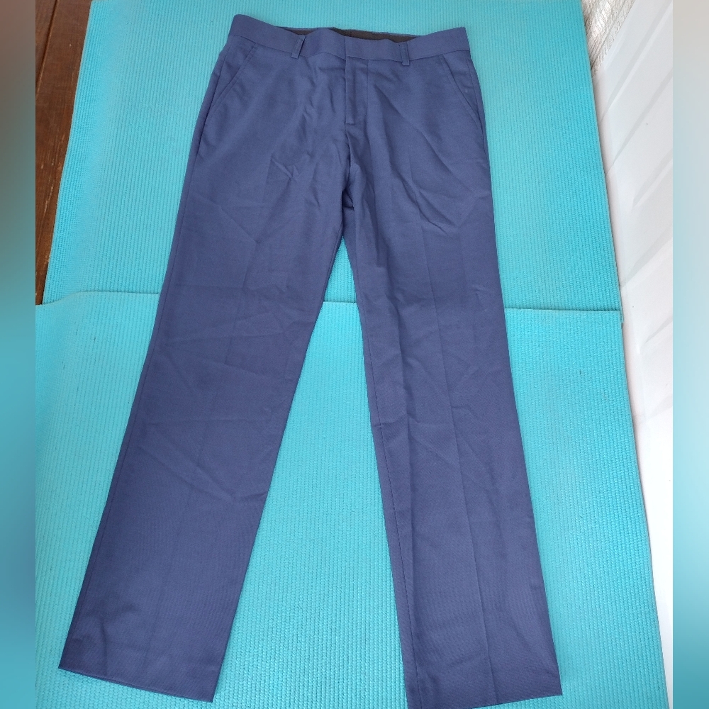 J Ferrar Mens Blue Flat Front Dress Slim Fit Pants Size 30 X 30